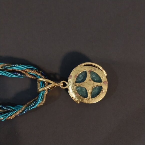 Turquoise And  Gold Tone Pendant Necklace Faux Opal - Picture 3 of 4